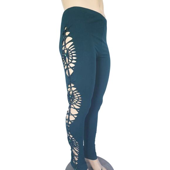 EMERALD VINES - 3XL - Leggings - Deep Green with Cute Side Cuts - Picture 4 of 7